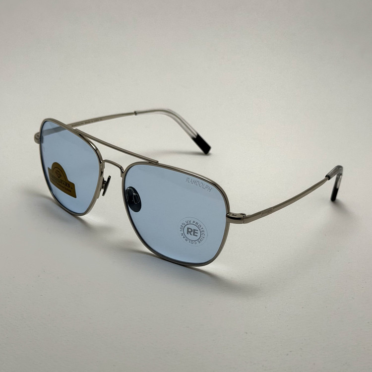 عینک شب و آفتابی خلبانی رندولف شیشه سنگ آبی آسمانی نقره ای فول پک RANDOLPH AVIATOR RE 58 24K WHITE GOLD (ارسال رایگان)