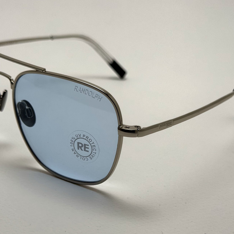 عینک شب و آفتابی خلبانی رندولف شیشه سنگ آبی آسمانی نقره ای فول پک RANDOLPH AVIATOR RE 58 24K WHITE GOLD (ارسال رایگان)