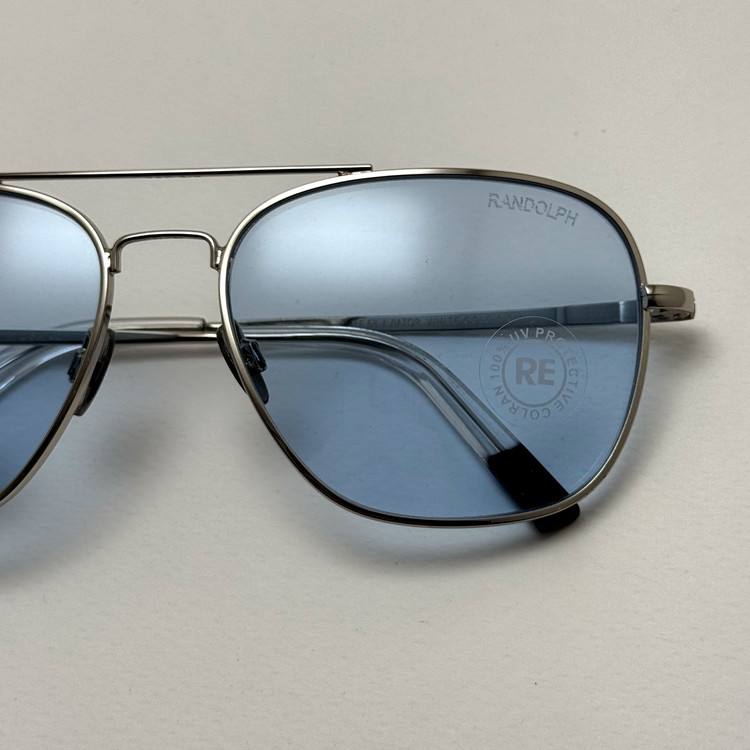 عینک شب و آفتابی خلبانی رندولف شیشه سنگ آبی آسمانی نقره ای فول پک RANDOLPH AVIATOR RE 58 24K WHITE GOLD (ارسال رایگان)