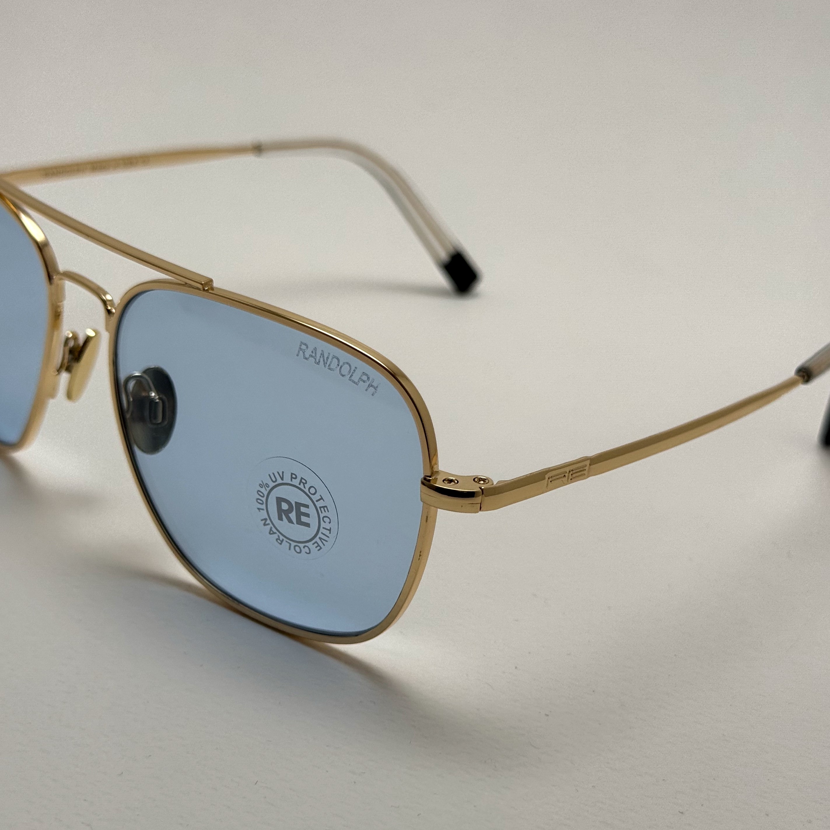 عینک آفتابی خلبانی رندولف شیشه سنگ آبی آسمانی طلایی فول پک RANDOLPH AVIATOR RE 58 24K GOLD