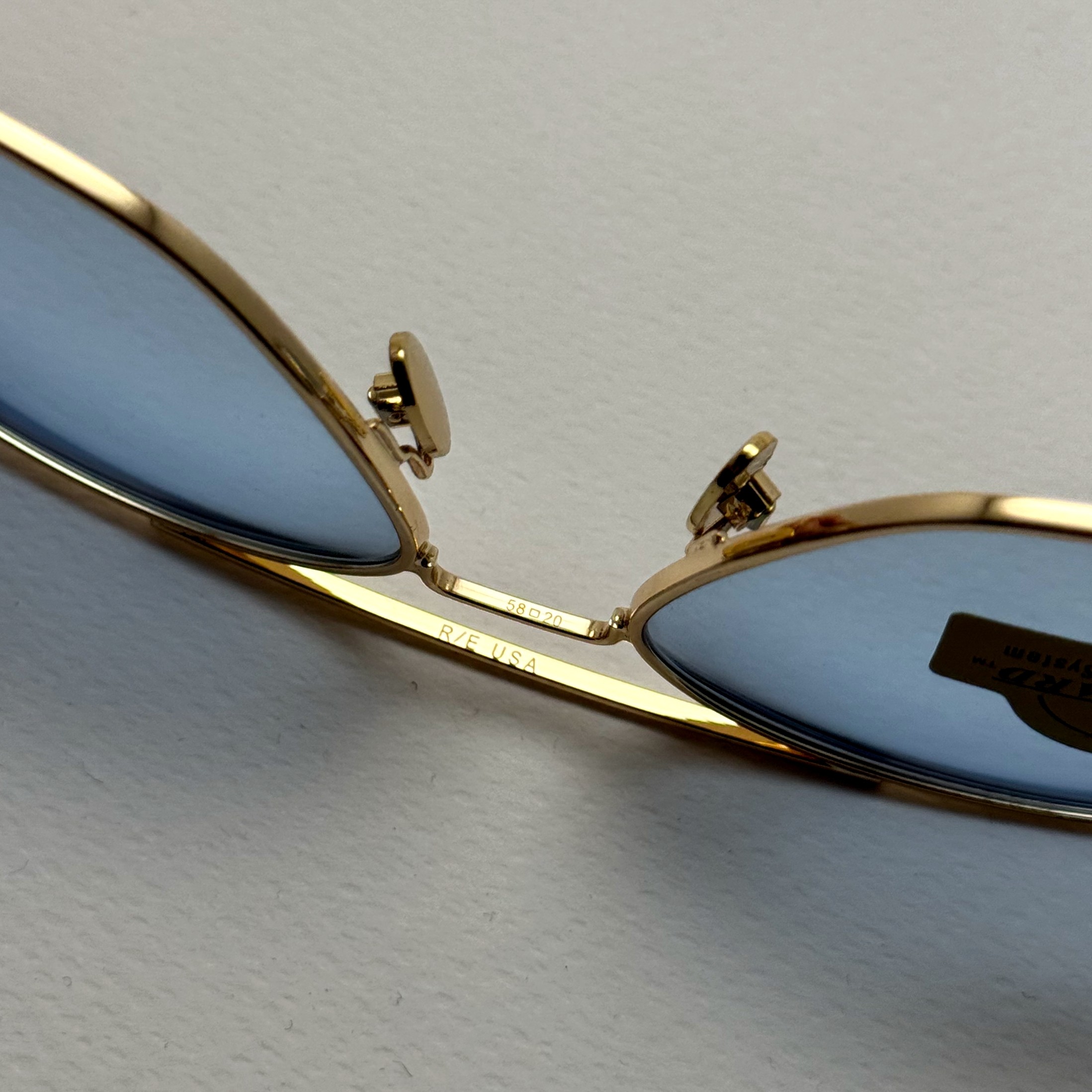 عینک آفتابی خلبانی رندولف شیشه سنگ آبی آسمانی طلایی فول پک RANDOLPH AVIATOR RE 58 24K GOLD