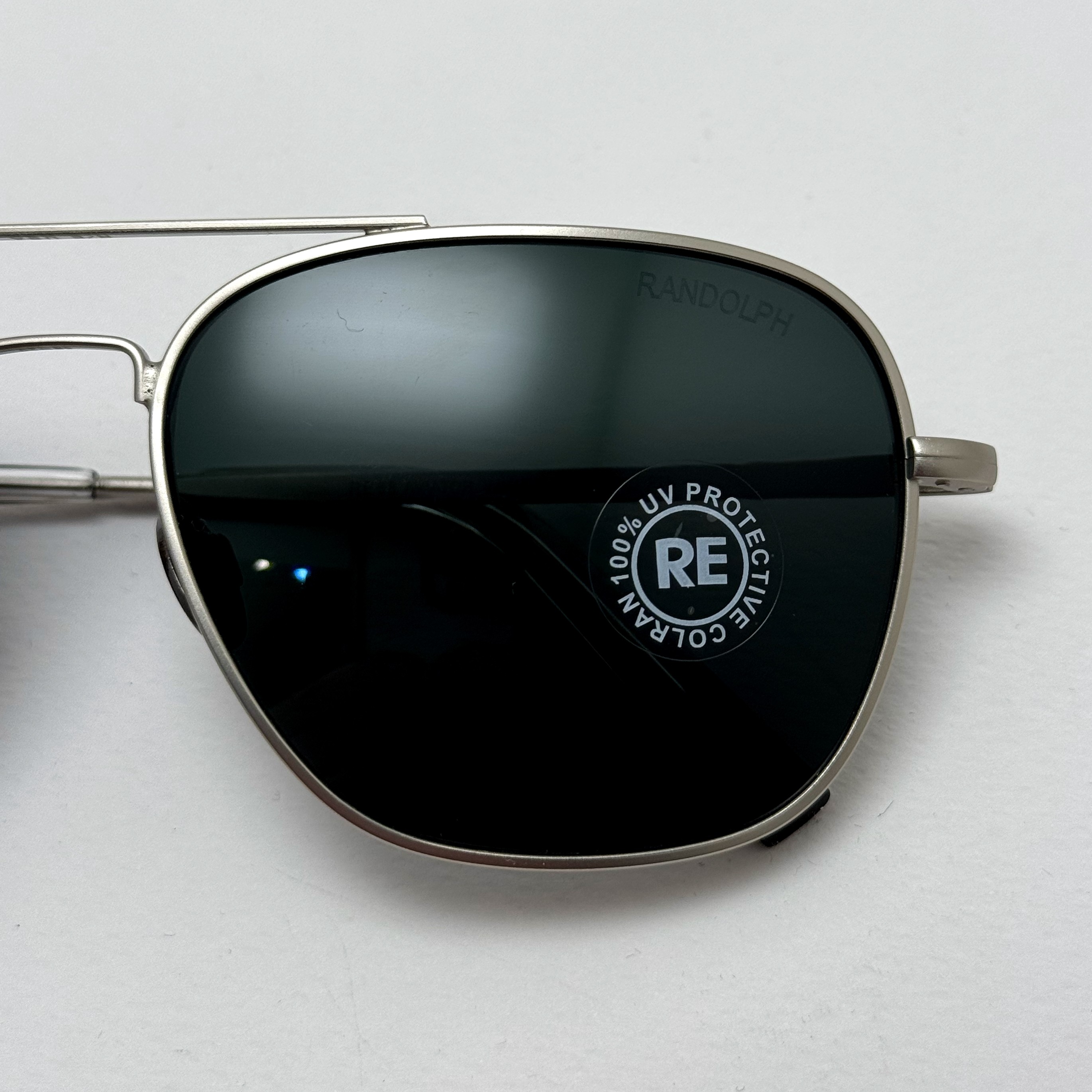 عینک آفتابی خلبانی رندولف شیشه سنگ آنتی رفلکس مشکی نقره ای فول پک RANDOLPH AVIATOR RE 58 24K WHITE GOLD (ارسال رایگان)