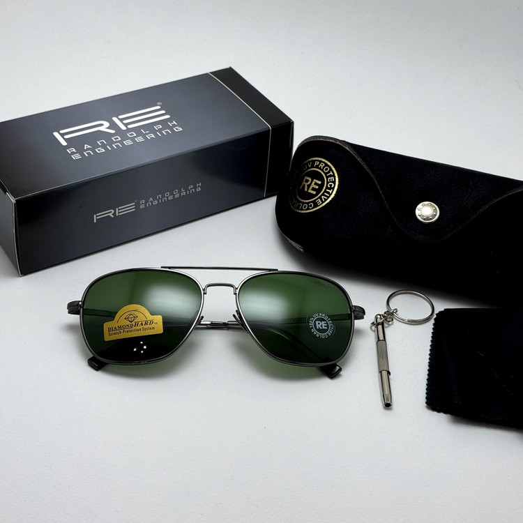 عینک آفتابی خلبانی رندولف شیشه سنگ آنتی رفلکس سبز فریم نوک مدادی فول پک RANDOLPH AVIATOR RE 58 24K (ارسال رایگان)