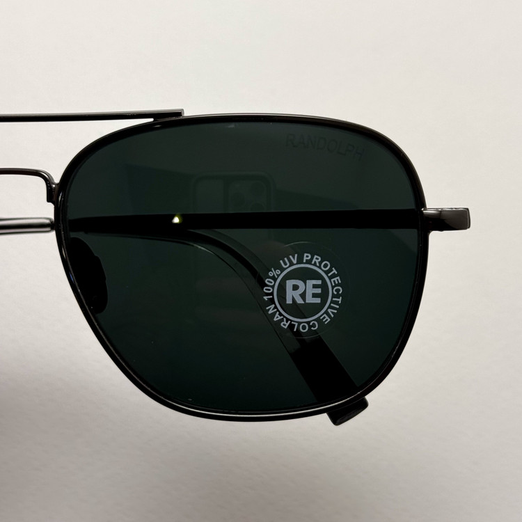 عینک آفتابی خلبانی رندولف شیشه سنگ آنتی رفلکس مشکی فریم نوک مدادی فول پک RANDOLPH AVIATOR RE 58 24K WHITE GOLD (ارسال