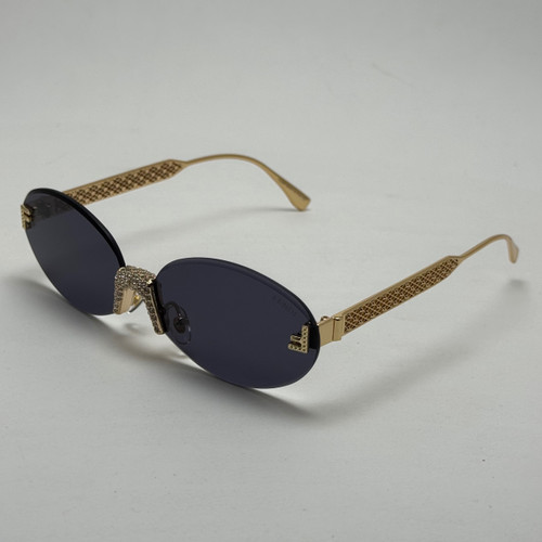 عینک آفتابی زنانه فندی Fendi فریم لس بیضی مدل Oval Frame Diamond Style نگین کاری شده کیفیت مستر مشکی طلایی (ارسال