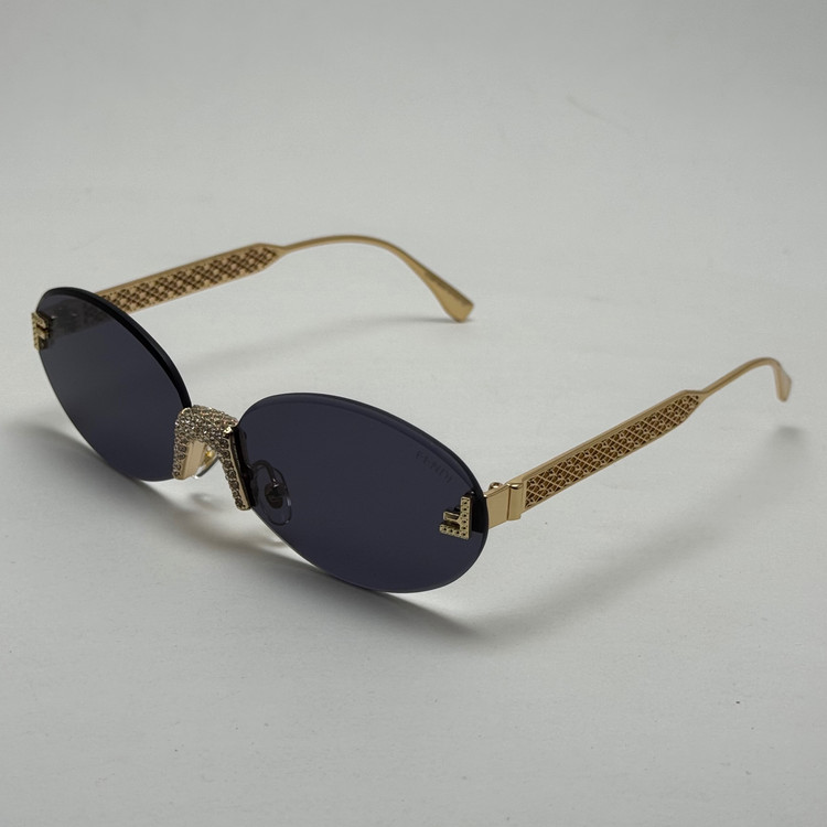 عینک آفتابی زنانه فندی Fendi فریم لس بیضی مدل Oval Frame Diamond Style نگین کاری شده کیفیت مستر مشکی طلایی (ارسال