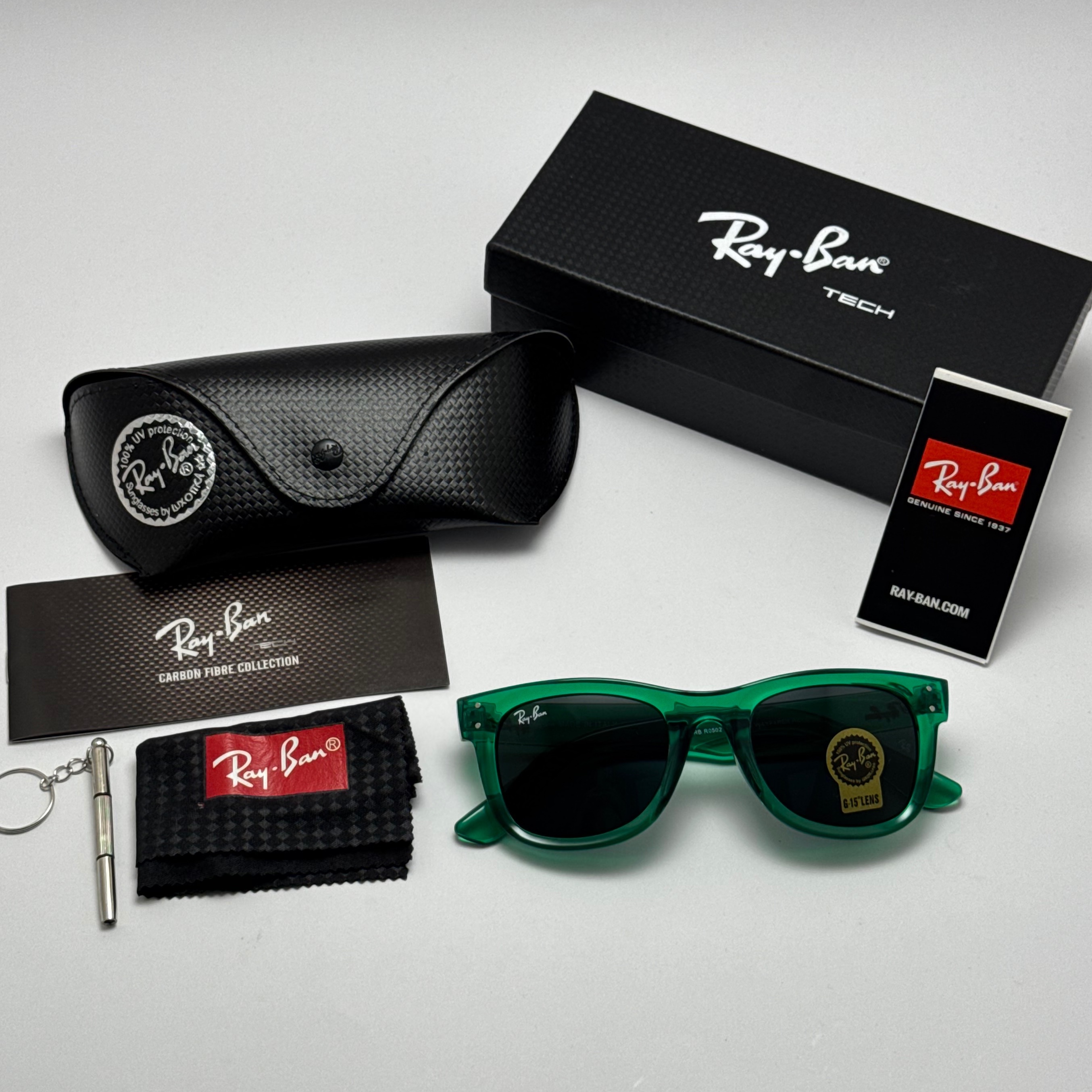 عینک آفتابی ریبن ویفرر شیشه سنگ سبز به همراه پک کامل ریبن Rayban WAYFARER RB 0502S (ارسال رایگان)