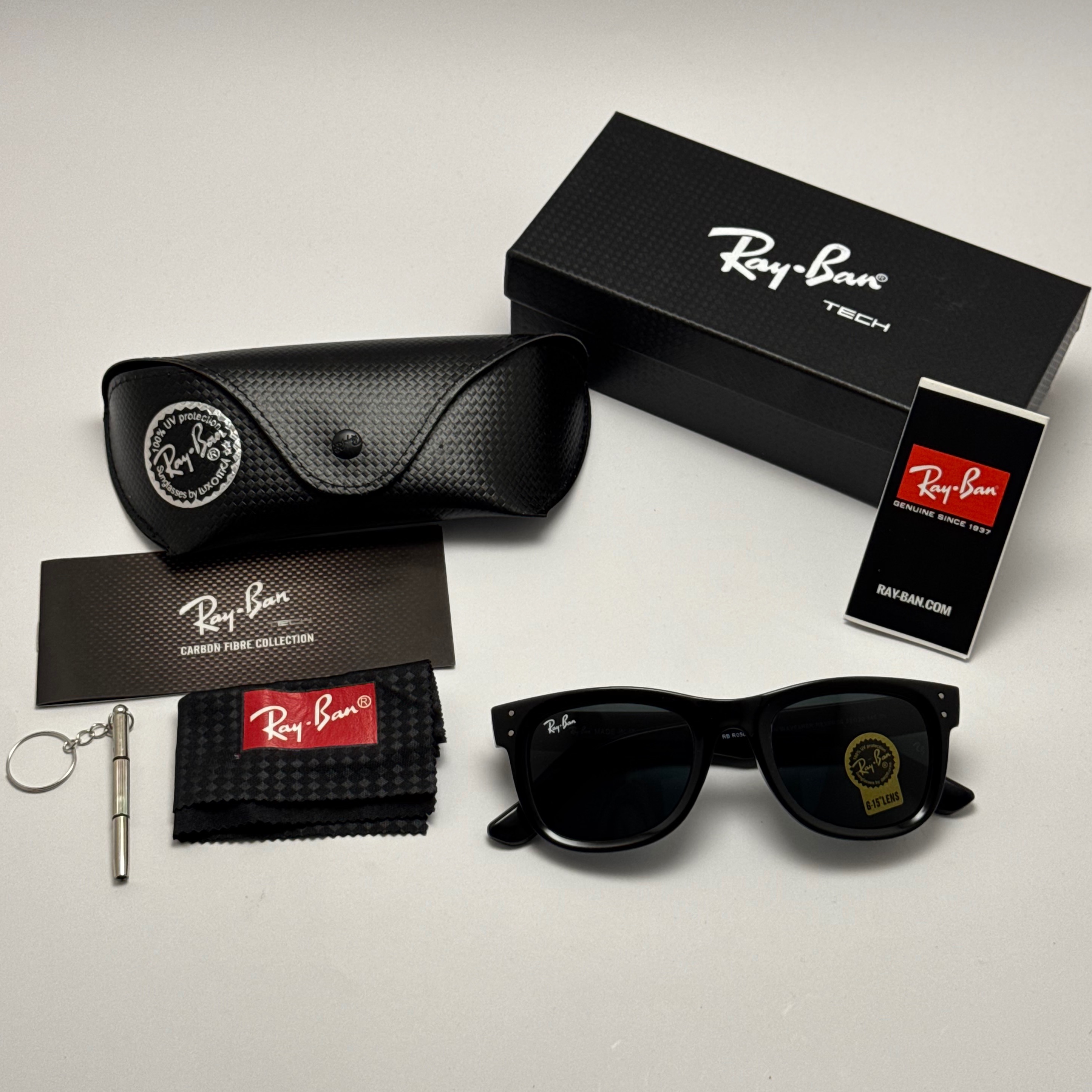 عینک آفتابی ریبن ویفرر شیشه سنگ تمام مشکی به همراه پک کامل ریبن Rayban WAYFARER RB 0502S (ارسال رایگان)