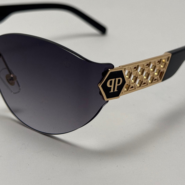 عینک آفتابی فیلیپ پلین Philip Plein مدل Luxury Shield فریم لس مشکی طلایی - لنز UV400 (ارسال رایگان)