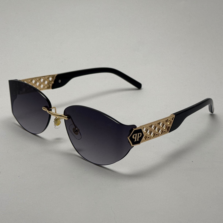عینک آفتابی فیلیپ پلین Philip Plein مدل Luxury Shield فریم لس مشکی طلایی - لنز UV400 (ارسال رایگان)