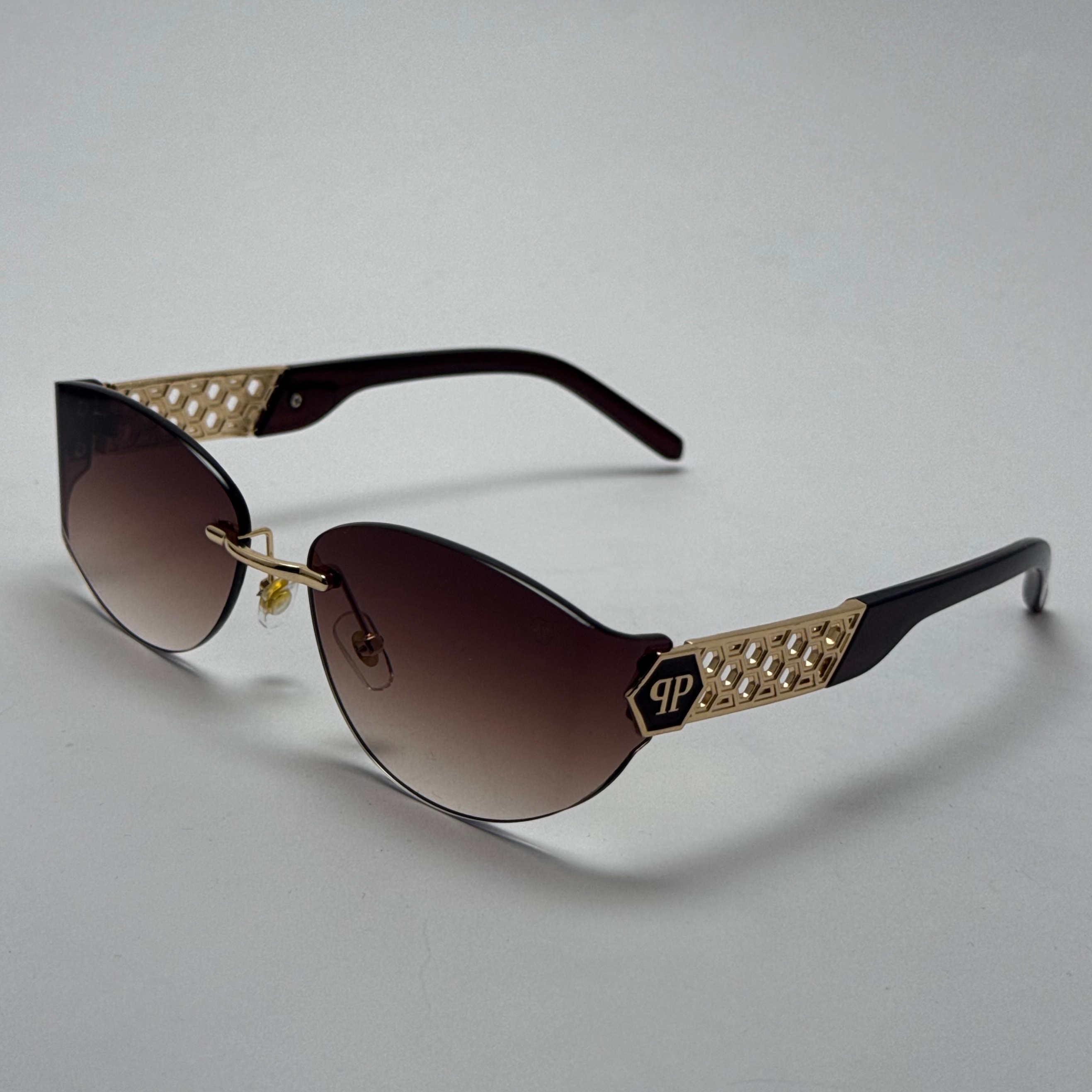 عینک آفتابی فیلیپ پلین Philip Plein مدل Luxury Shield فریم لس قهوه ای - لنز UV400 (ارسال رایگان)