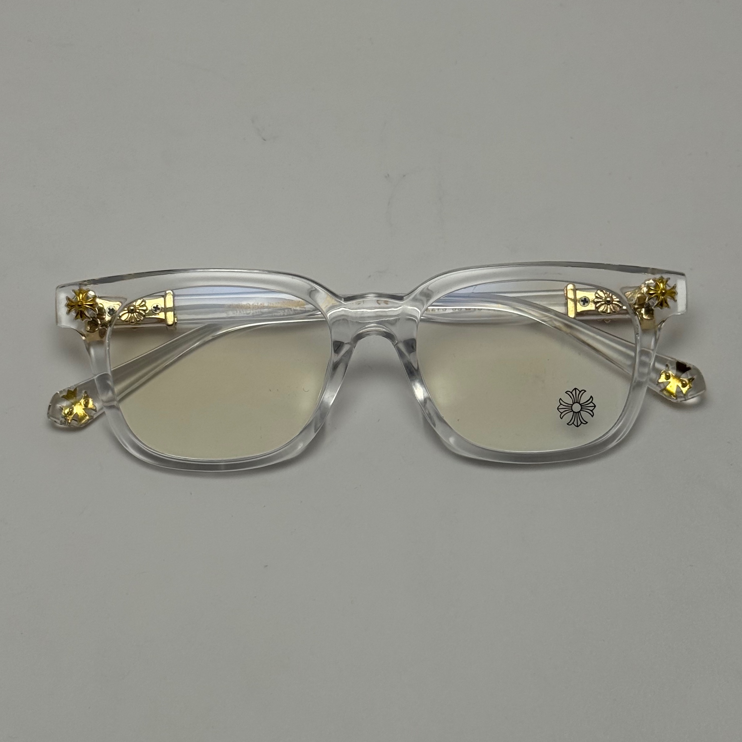 عینک بلوکات کروم هارتز کریستالی طلایی Chrome Hearts 2273 با پک کامل کروم هارتز - کیفیت مستر (ارسال رایگان)