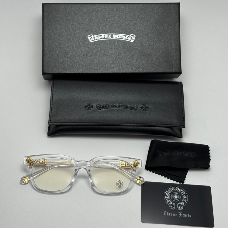 عینک بلوکات کروم هارتز کریستالی طلایی Chrome Hearts 2273 با پک کامل کروم هارتز - کیفیت مستر (ارسال رایگان)