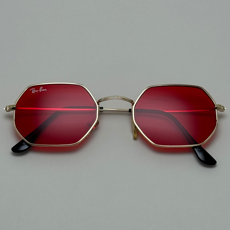 عینک شب ریبن Ray-ban قرمز فریم طلایی کد RB 3556