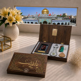 بسته فرهنگی سوغات کربلا ( عباس ابن علی )7 عنوان سنگ حرم و قاب فرش و عطر آب سرداب حرم حضرت عباس تسبیح مهر تربت کربلا