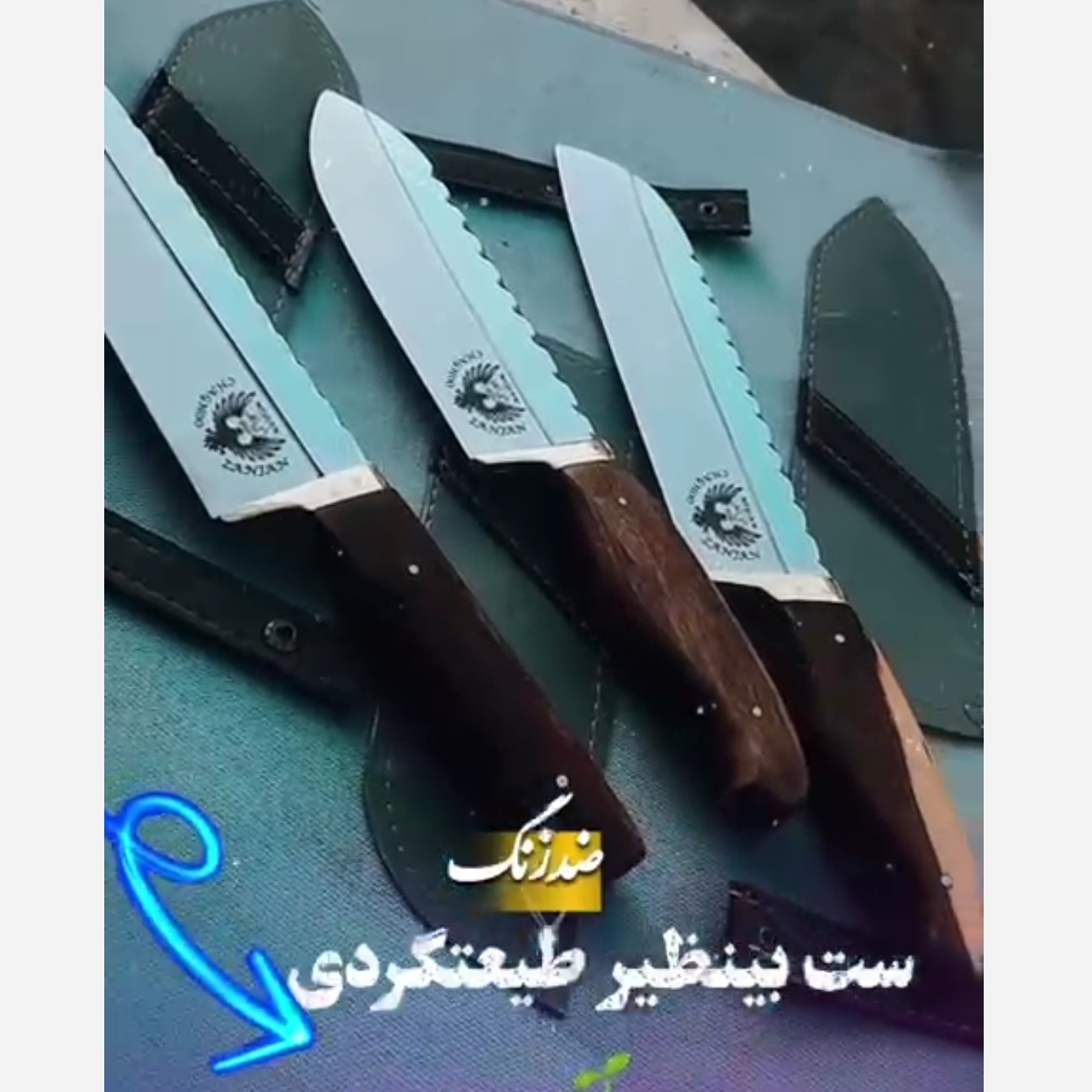 چاقو ست طبیعتگردی 3 قلم سفارشی ضد زنگ زنجان با کیف