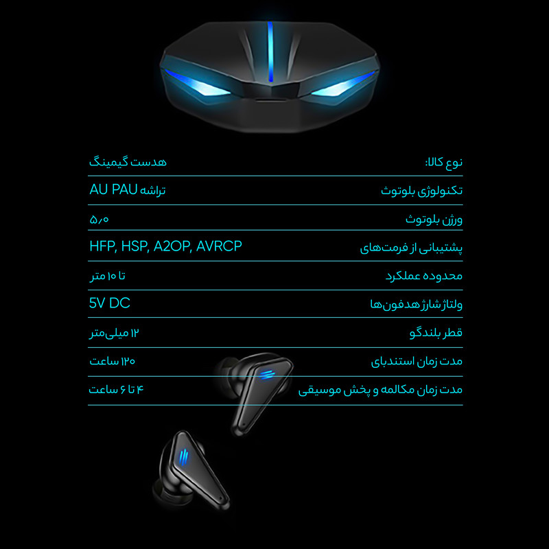 هدفون بلوتوثی مدل K55 بدون نویز کنسلینگ، درگاه شارژ USB Type-C، پشتیبانی از فرمان لمسی، دارای سه میکروفون، مقاومت در ...