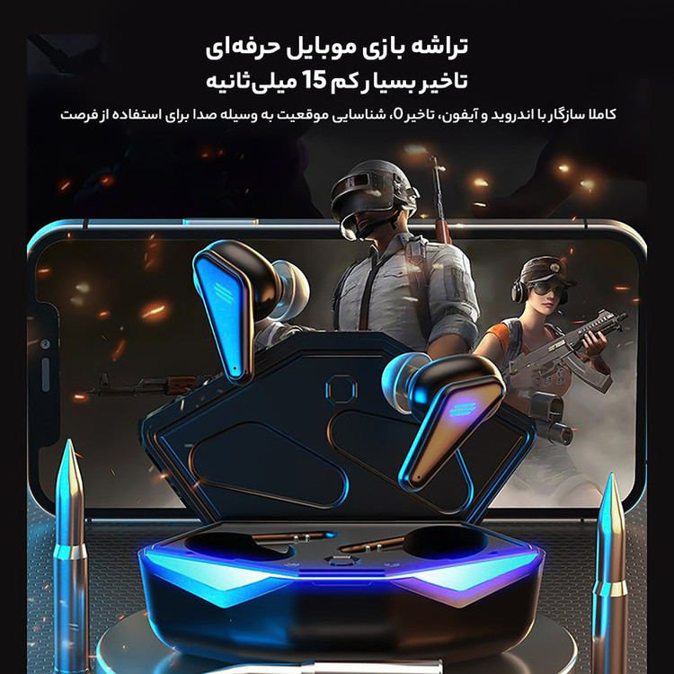 هدفون بلوتوثی مدل K55 با قابلیت حذف نویز ANC، درگاه شارژ USB Type-C، دارای کنترل لمسی روی گوشیها، حالت Gaming، مقاومت...